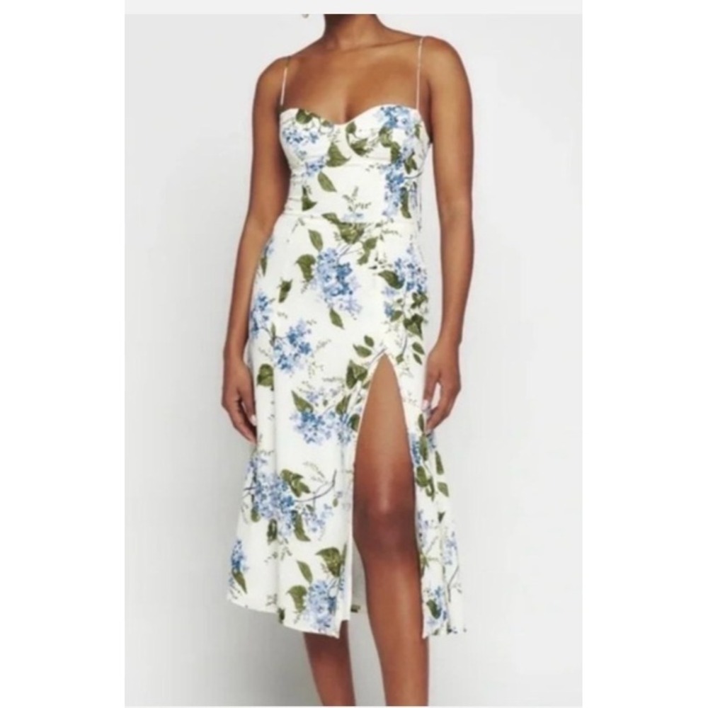 Reformation‎ Dress Size 4 White Blue Floral Juliette Midi Riviera